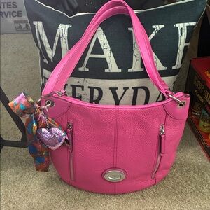 Tignanello Vibrant Pink Shoulder Bag with Silver Details bag charm and Tilly NWO